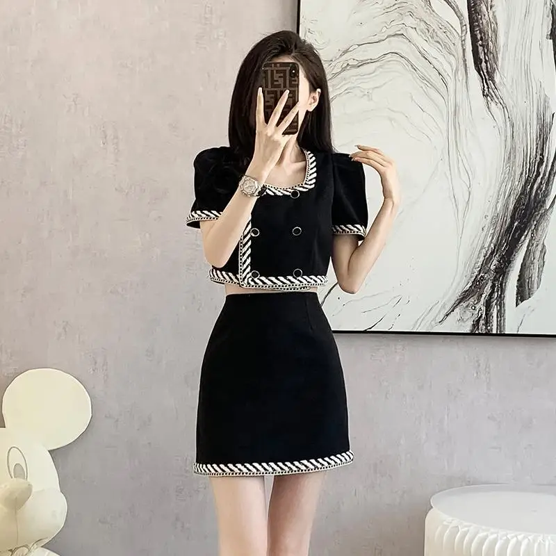 

Little Fragrance 2 Pieces Sets for Women Luxury Designer Clothing Formal Event Vintage Top and Bottom Short Sleeve Woman Outfit