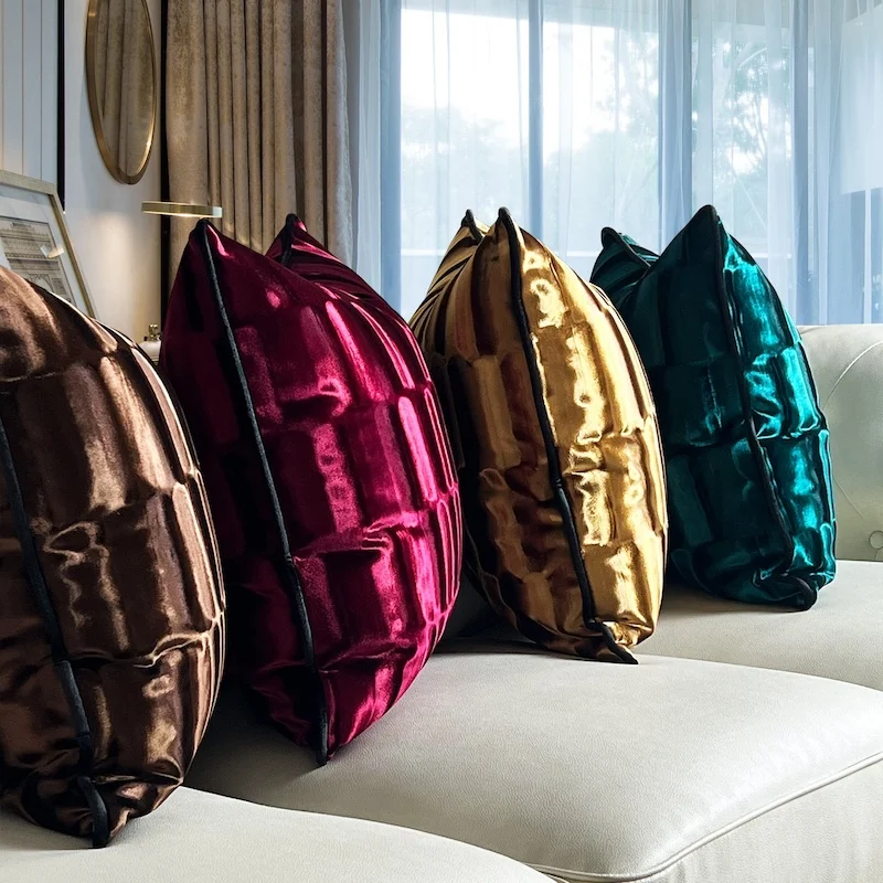 Luxury Crushed Velvet Pillow Covers 3D Pleated Textured Cushion Cases Colorful Decorative Pillow for Sofa Chair Room Party Decor