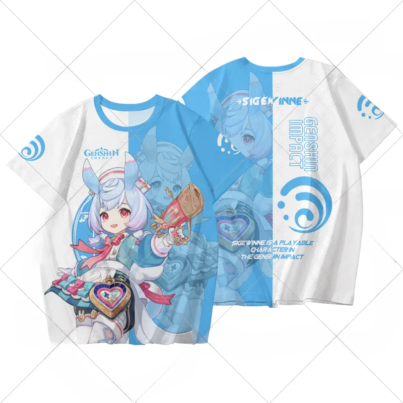 Camiseta de Anime Genshin Impact 3D para hombres y mujeres, Kinich, Kachina, Mualani, Sigewinne, Charlotte, Arlecchino, camisetas gráficas de Cosplay