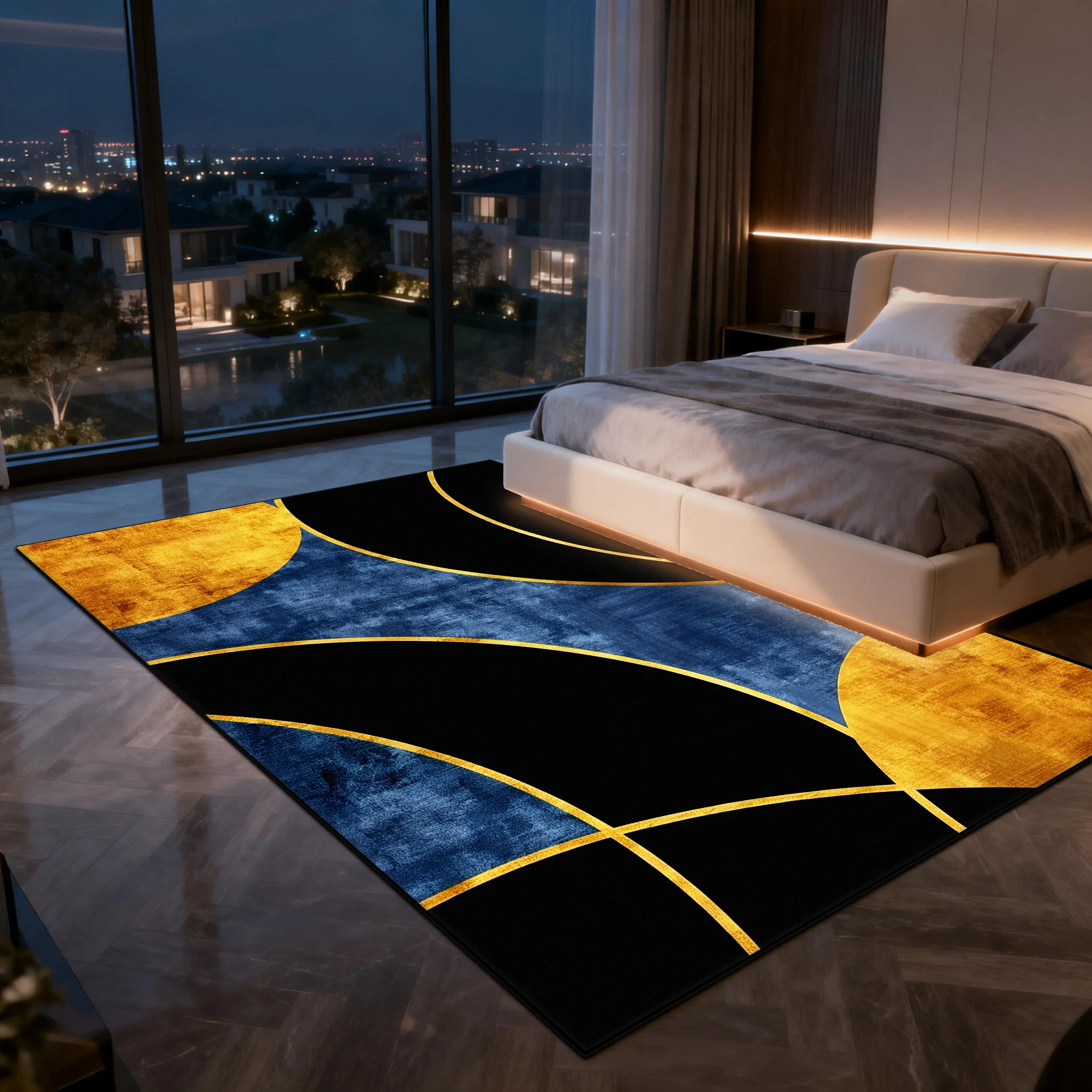

Modern Geometric Abstraction Fluffy Bedside Rug Home Decoration Luxury Antiskid Soft Carpet Large Size Washable Sofa Floor Mats