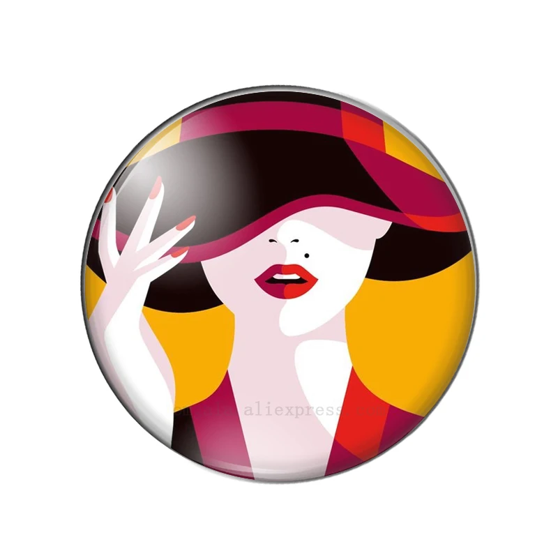 OMGALA Fashionable Modern Girl Picture 12mm/14mm/16mm/18mm/20mm/25mm Round Photo Glass Cabochon Demo Flat Back Making Findings