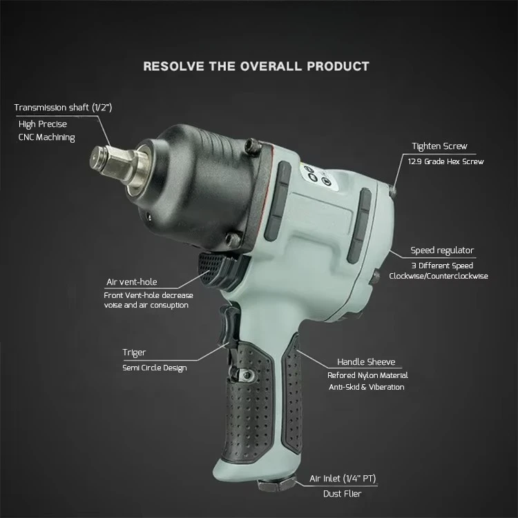 1/2'' Drive High Torque Penumatic Impact Wrench with Soft Handle Customizable OEM Air Tools