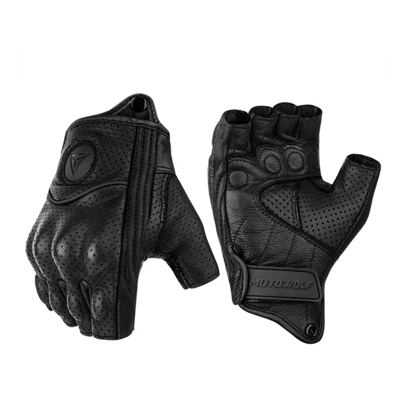 Gants de moto respirants en cuir véritable, équipement de protection pour motocross, gants d\'équitation demi-doigts, écran tactile, hiver et été