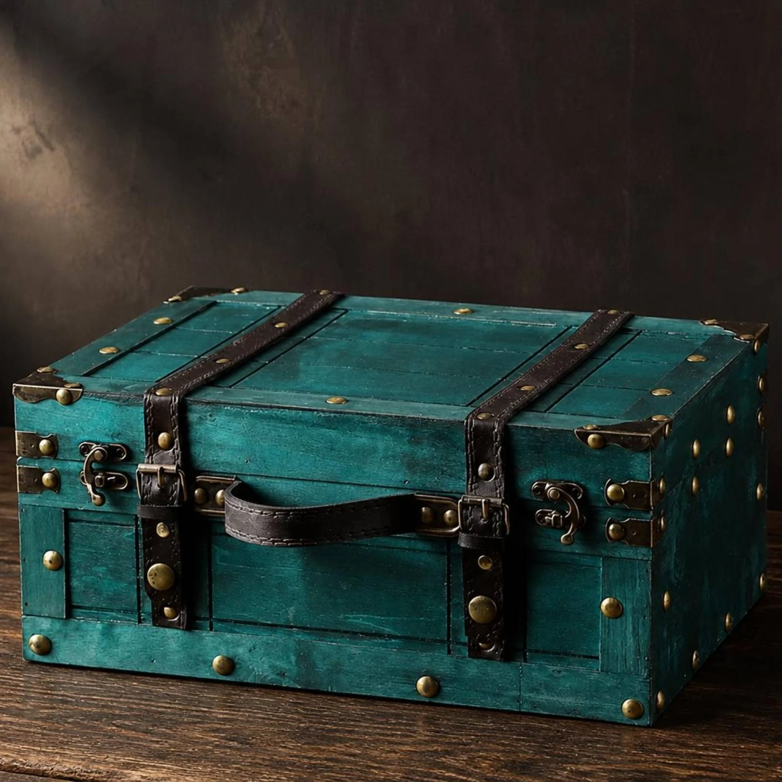 Vintage Suitcase Box Decorative Wooden Box with Leather Handle Wooden Suitcase with Handle Antique-Inspired Rustic