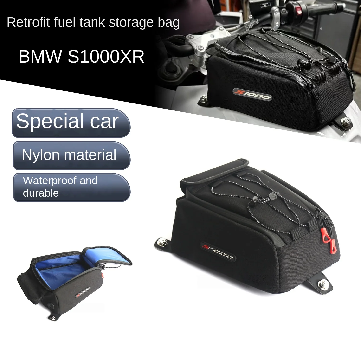 

For BMW S1000XR modified fuel tank bag, quick release waterproof bag, storage bag, travel knight bag, 4-liter 20-25