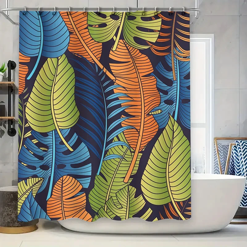 

Яркая красочная занавеска для душа в форме листа, современный декор для ванной комнаты для детской или взрослых, водонепроницаемая ткань для ванны с кольцами-крючками