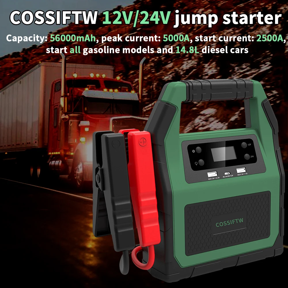 COSSIFTW Upgraded 56000mah car jump starter 12V/24V peak current 5000A booster Power Bank Jump Starter for Heavy Diesel Truck