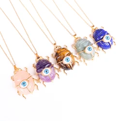 Natural Stone Crystal Bug Eyes Pendant Necklace Original Stone Personality Foreign Trade Europe And The United States Cross-Bord
