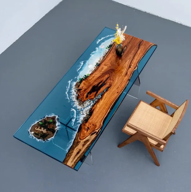 Restaurant River Epoxy Factory Direct Solid Walnut Coffee Cafe Dining Table