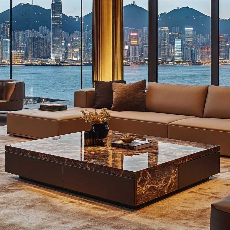 Design sense marble coffee table living room custom square modern design large flat layer luxury stone light luxury villa