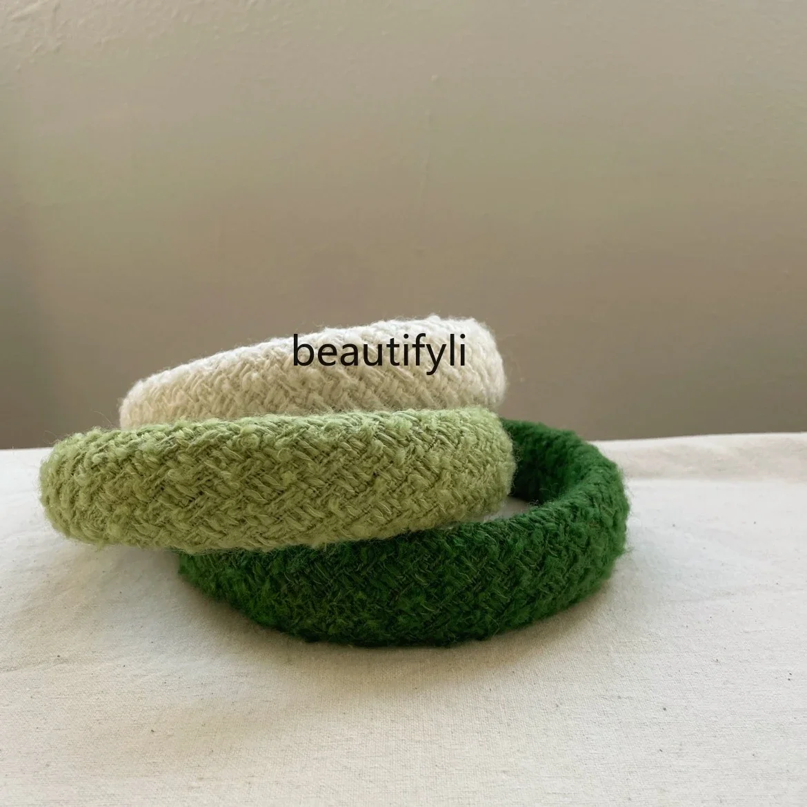 White and Green Fabric Frayed Headband, Graceful, Thickened Hairband, Cute and Graceful, Decoration for Spring