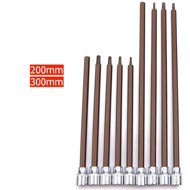 1pcs 200/300mm Extra Long 3/8 Inch Drive Hex Bit Socket H3 H4 H5 H6 H8 Screwdriver Bit Sockets Hand Tool Socket Joint Hexagonal