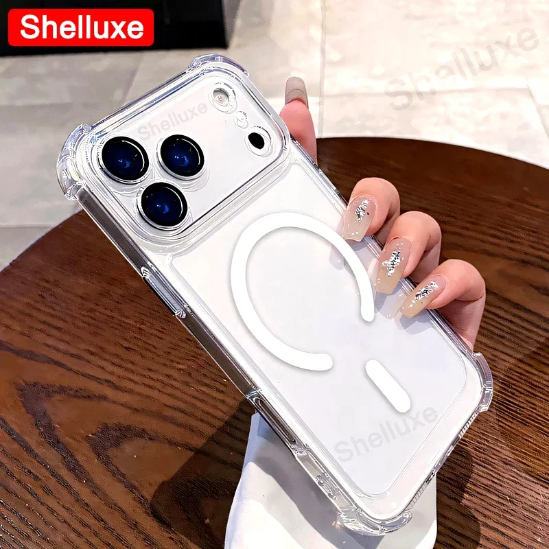 For IPhone17 ProMax Transparent Armour Magnetic Case Shelluxe For iPhone 17 Pro Max 17Air Cases Luxury Corners Protector Cover