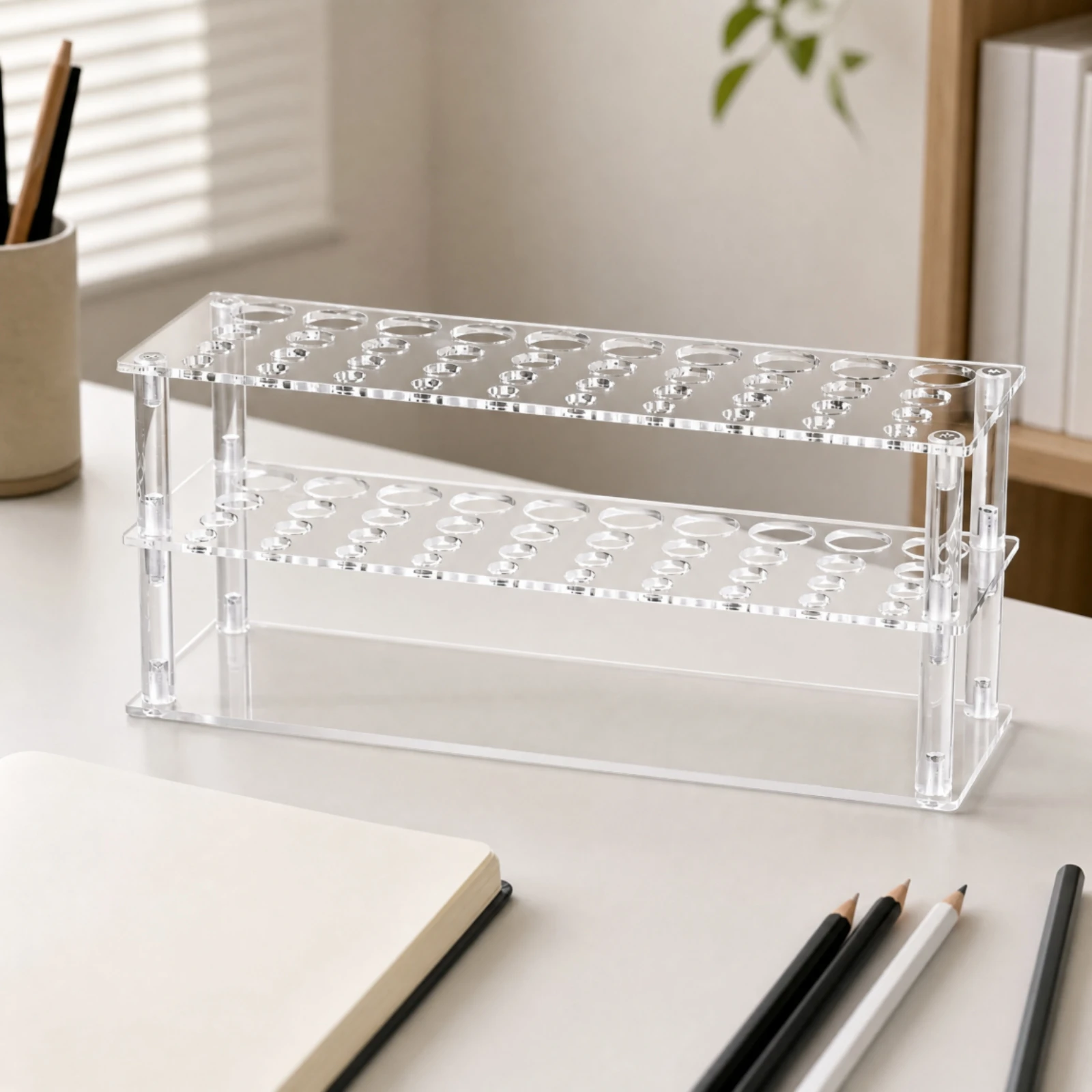 Desktop Brush Organizer with Detachable Shelves Stable Acrylic Paintbrush Organizer Perforated Brush Stand Compact for Artists