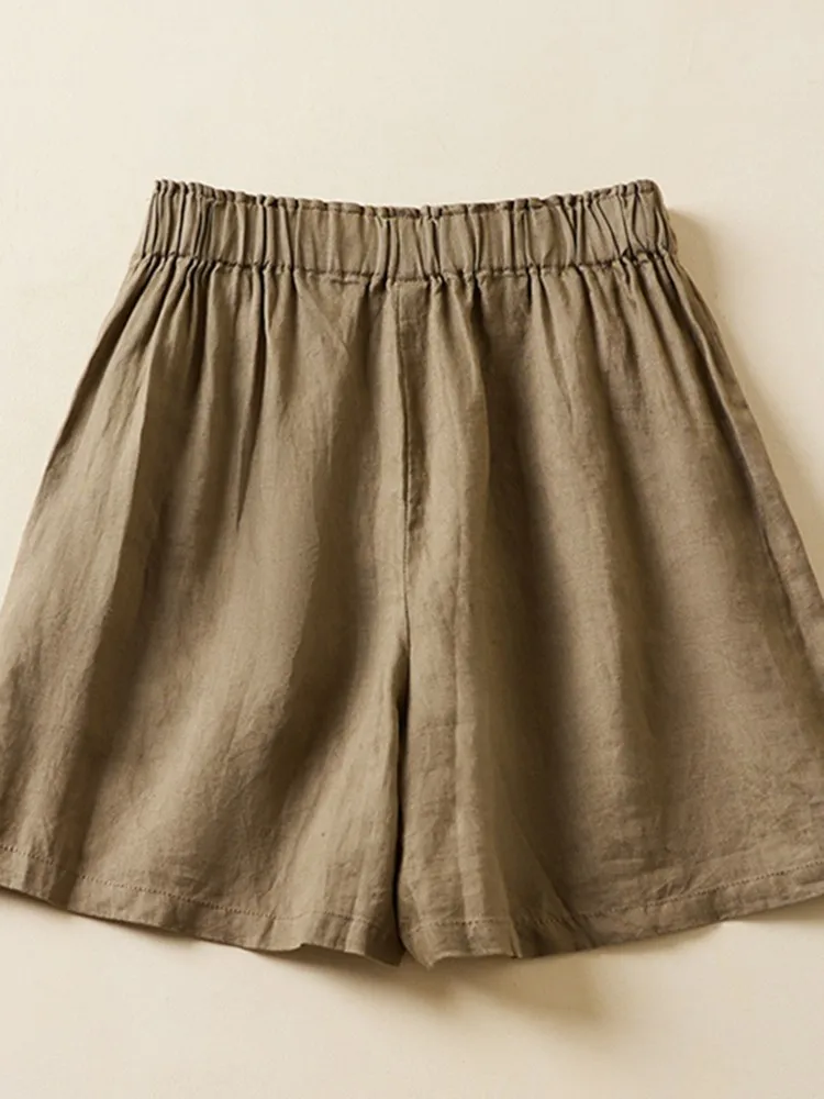 Frauen Beiläufige Kurze Hosen Neue Ankunft 2023 Sommer Vintage Stil Einfarbig Lose Bequeme Weibliche Baumwolle Leinen Shorts B2438