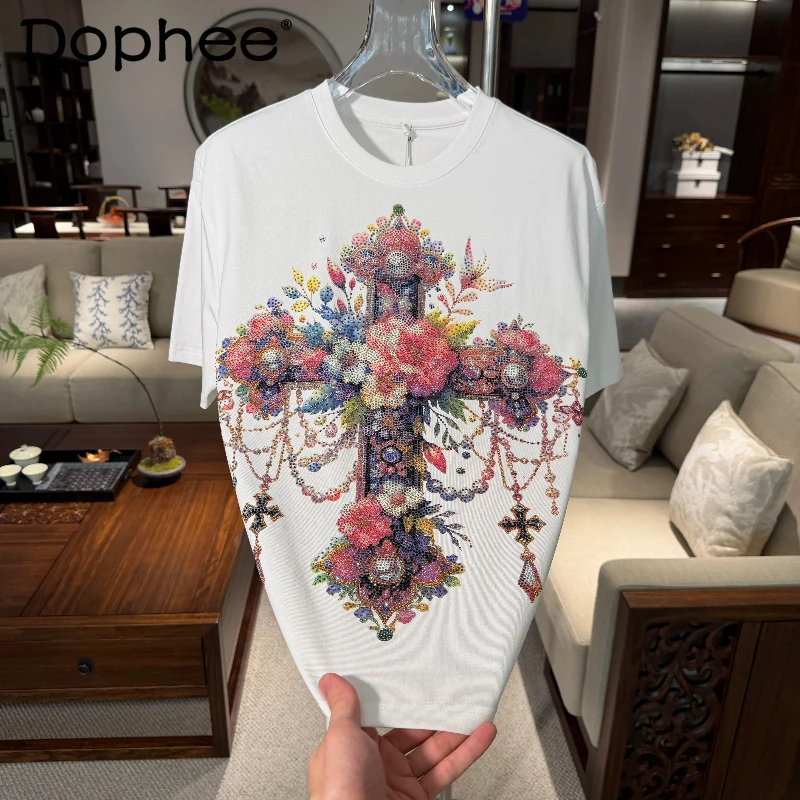 

Men's 2026 Spring Summer New High Street Hot Diamond Tees Loose Round Neck Short-sleeve T-shirts Men's Fashion Versatile Tops