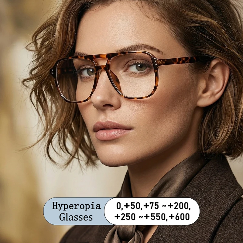 

New Brand Designs Double Beam Oversized Frame Photochromic Anti Blue Light Hyperopia Computer Prescription Women Reading Glasses