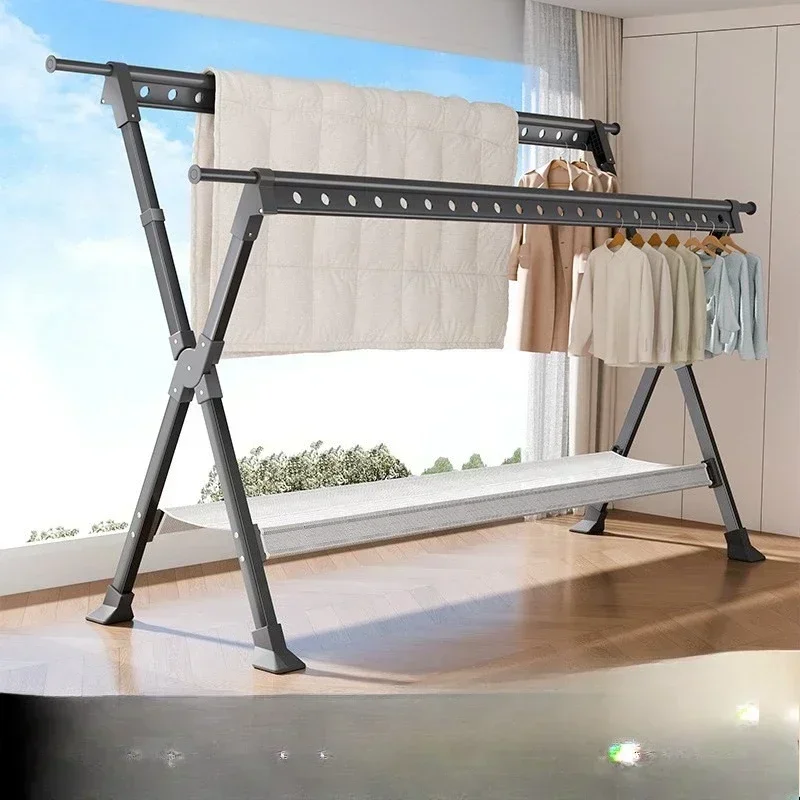 Modern Thickened aluminum alloy mobile folding drying rack Multifunctional drying rack