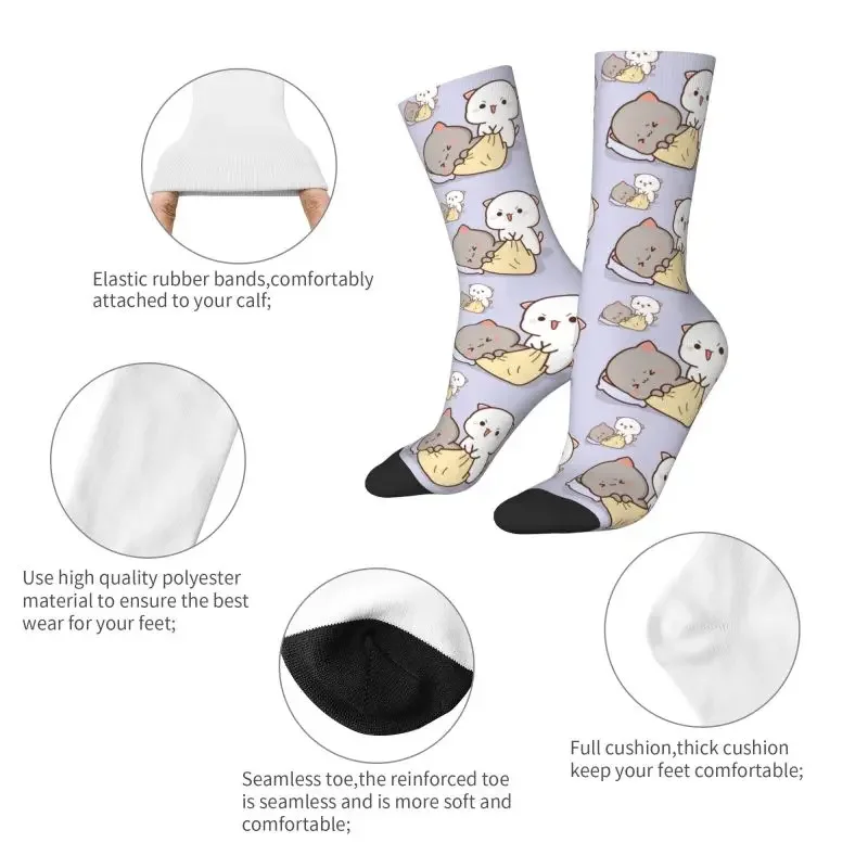 Peach And Goma Mochi Cat Wake Up Dress Sock Men Women Male Breathable Fashion Crew Socks