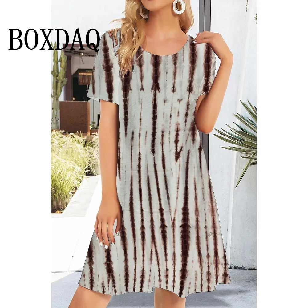 Fashion Summer 2024 Women's Dress Round Neck Loose Short Sleeve Halo Dyed Pattern Casual Dress Beautiful And Elegant Dress S-3XL