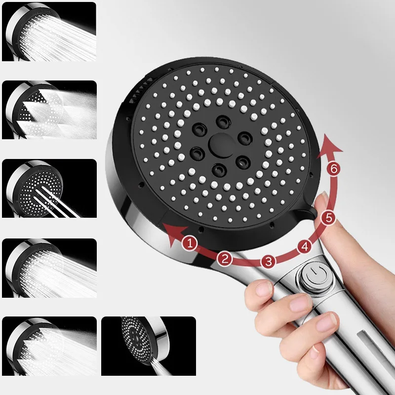 

High Pressure Handheld Shower Head Adjustable 6 Speed Water Filter Large Flow Bathroom Showerhead Accessory