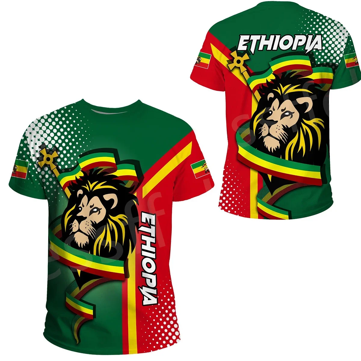 Tessffel Ethiopia Africa County Flag Reggae Retro Tribe Lion 3DPrint Men/Women Summer Funny Short Sleeves T-Shirts Streetwear B1