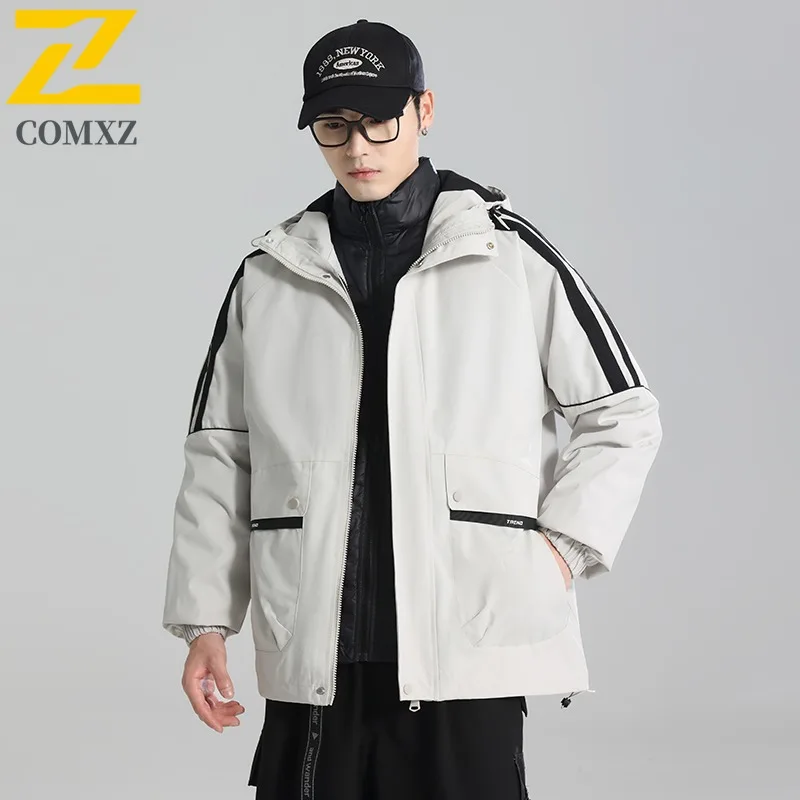 COMXZ High Quality Outdoor Unisex Same Winter New Couple Sport Hooded Thermal Fashion 3 in 1 waterproof Windbreaker Down Jacket