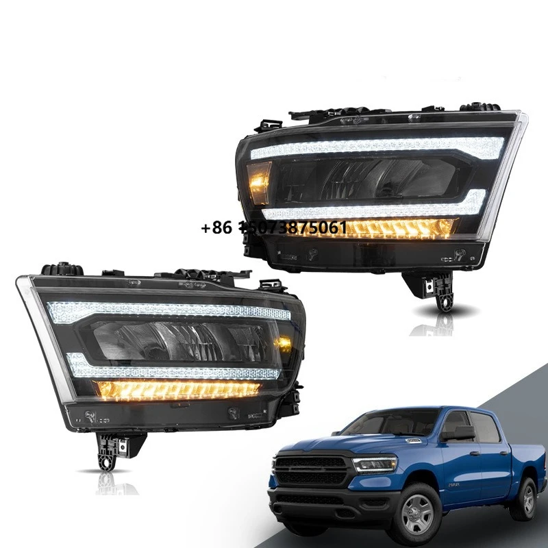 Full LED Headlights Assembly 2019 2020 2021 Car Light Sequential Turn Signal 5th Black Front Head Lamp for Dodge Ram 1500