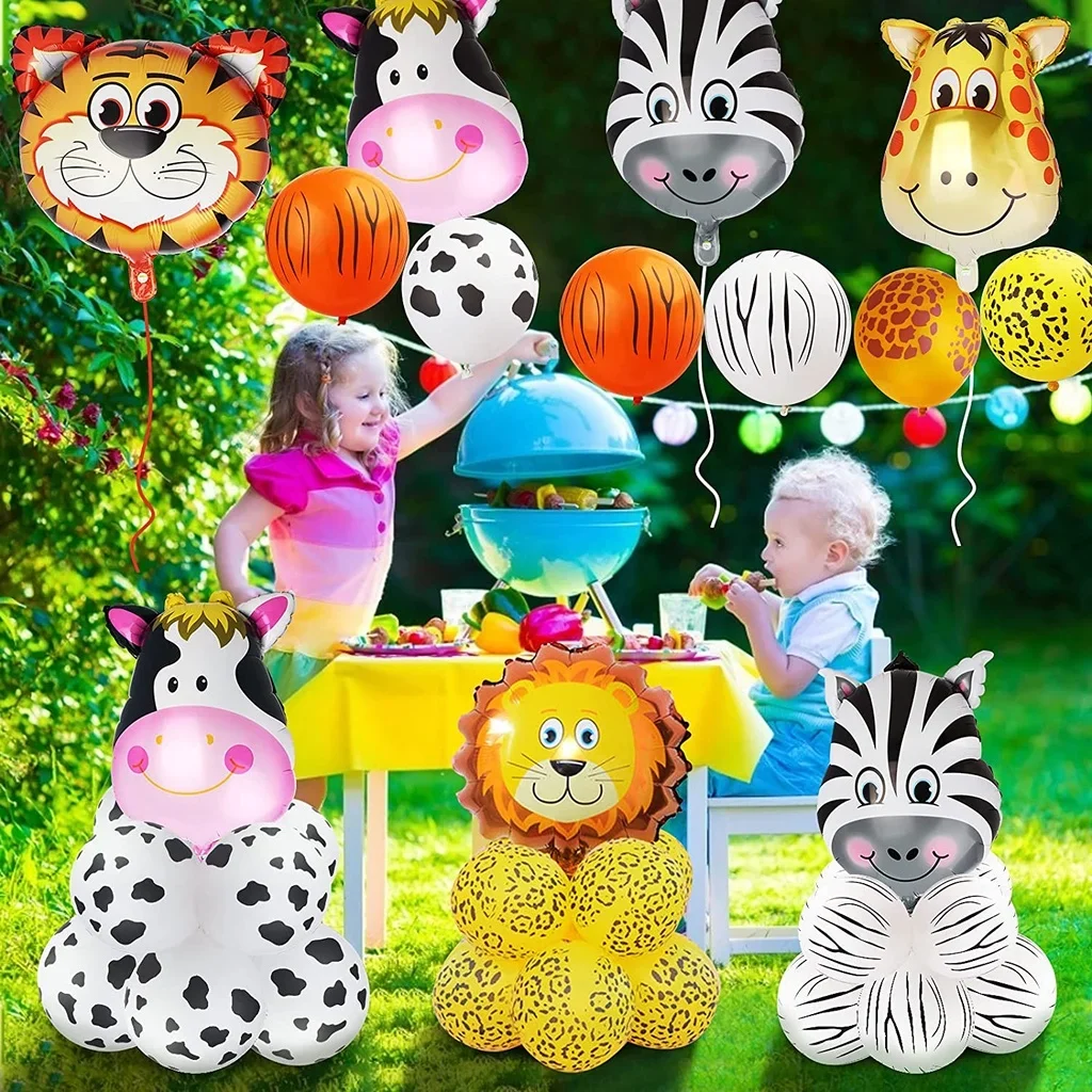 5 قطعة 12 بوصة الحيوانات البرية بالونات اللاتكس الغابة سفاري النمر زيبرا البقرة طباعة لحديقة الحيوان تحت عنوان حفلة عيد ميلاد الديكور استحمام الطفل #4