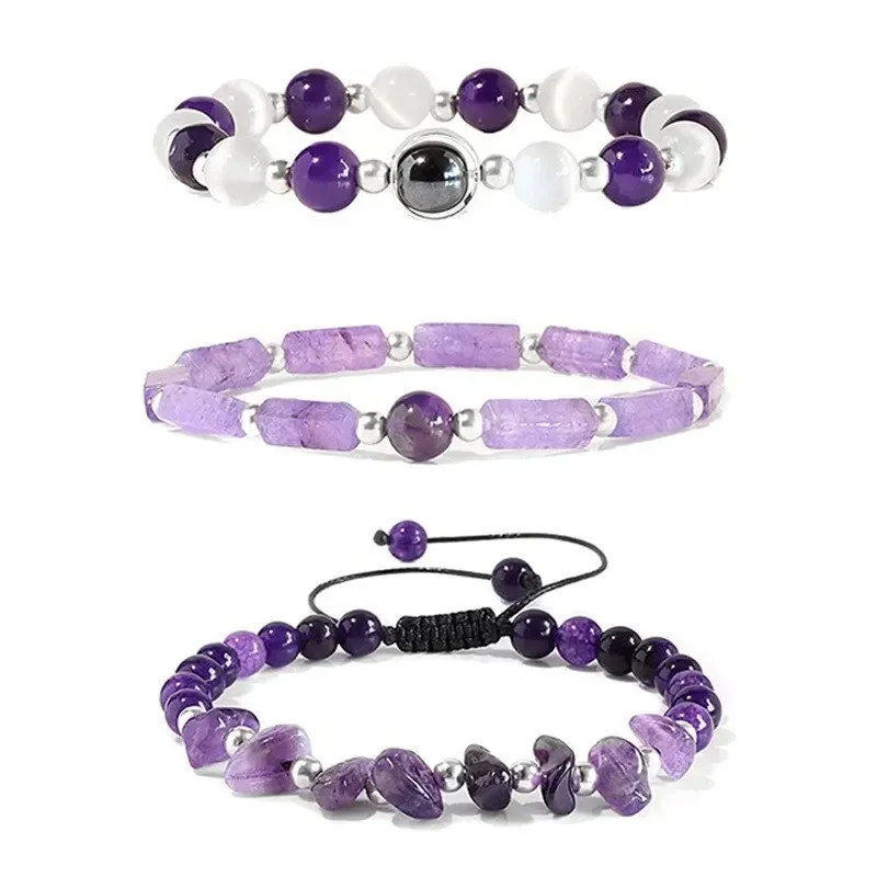 3 Stück/Set körperreinigendes Amethyst-Armband zur Gewichtsreduktion, Yoga und Meditation – Heilstein-Schmuck für Frauen und Männer – Detail 3