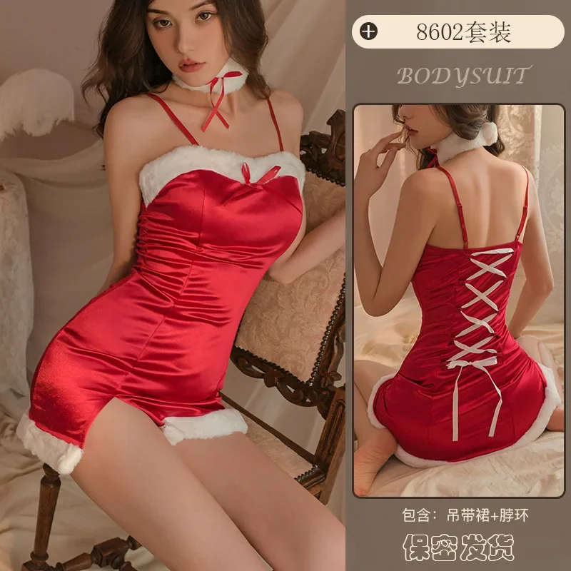 Christmas Bodycon Mini Dress Womens Sexy New Year Xmas Party Fancy Dresses Sexy Nightgown Red Temptation Lingerie Night Dress