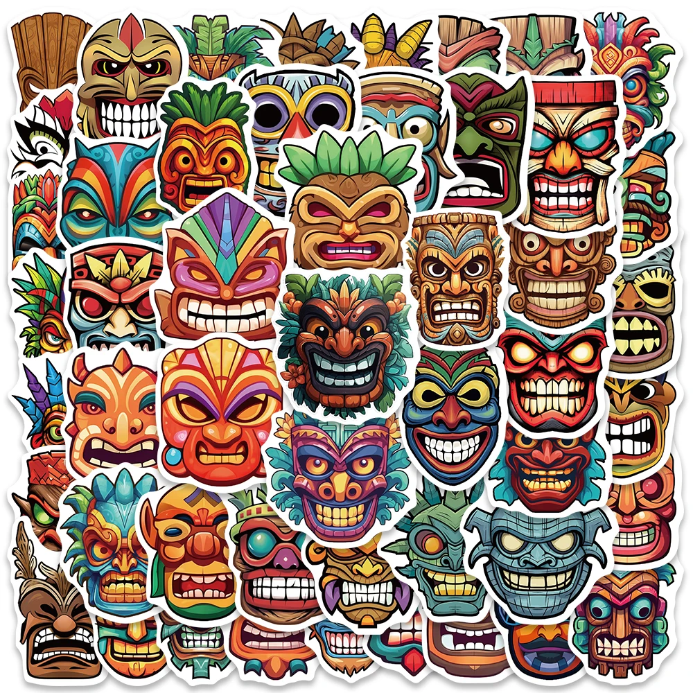 50pcs Funny Cartoon Indigenous Masks Stickers For Luggage Guitar Phone Diary Waterproof Graffiti Vinyl Laptop Decals