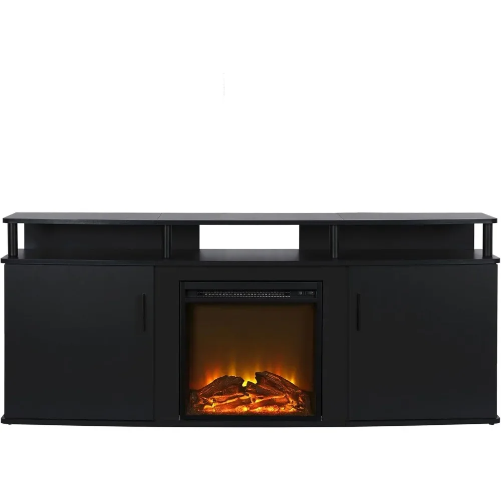 Ameriwood Home Carson Fireplace TV Stand for TVs Up To 70 Inch, Replaceable Electric Fireplace Insert Heater, Realistic Log