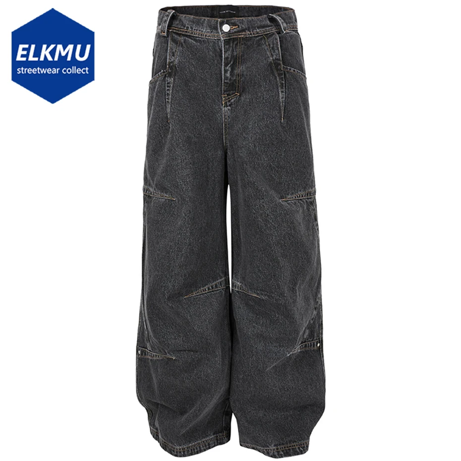 

Men Hi Street Baggy Jeans Pleated Loose Straight Denim Pants Streetwear Harajuku Hip Hop Jeans for Male