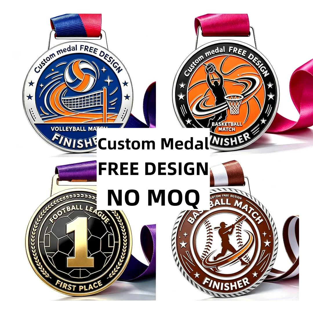 Premium Enamel Sports Medallion Custom Ball Game Award Basketball Volleyball Soccer Baseball Tournament Medal With Ribbon
