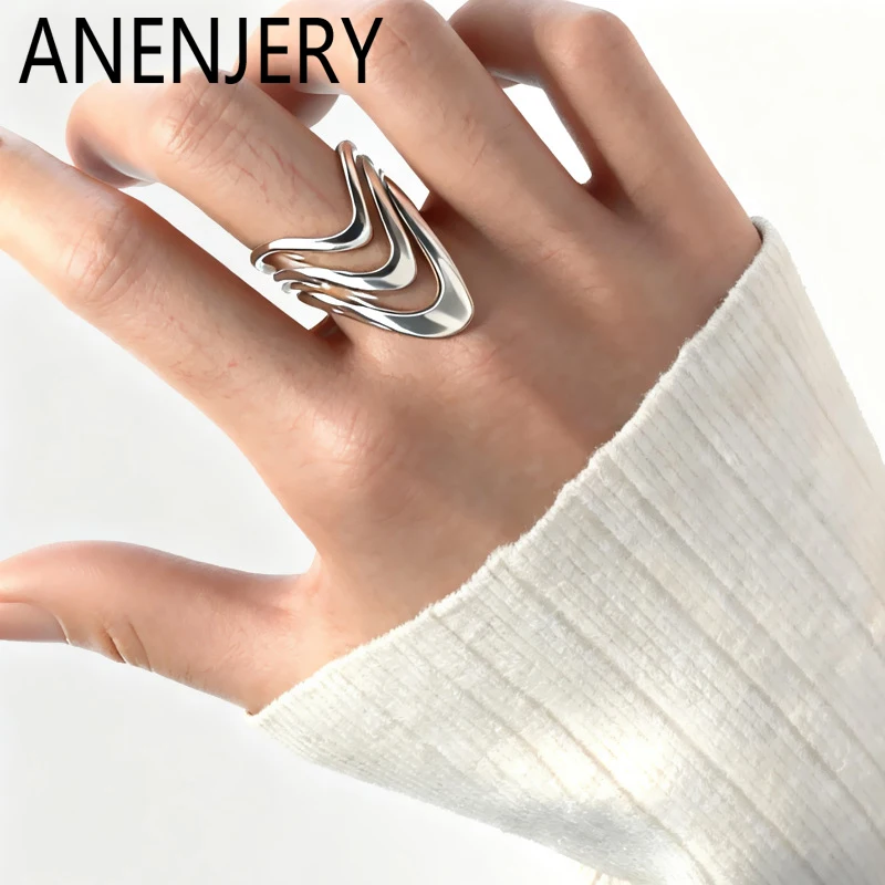 ANENJERY Multi schicht V-förmigen Offenen Ring Für Frauen Männer Übertrieben Persönlichkeit Mode Einzigartige Schmuck Geschenke Großhandel