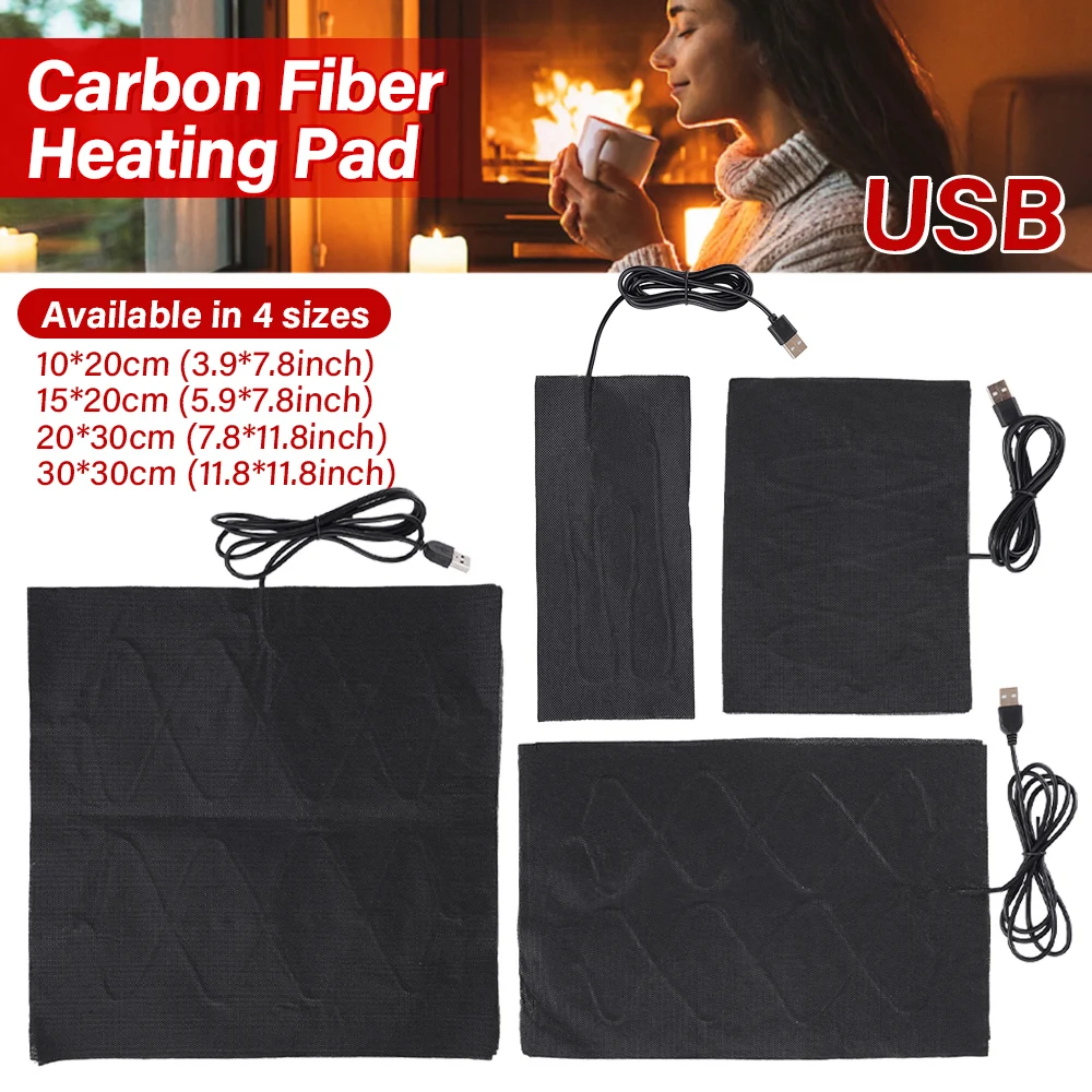 5V Carbon Fiber Heating Pad 60‑70℃ Washable Foldable Electric Heater Mat Portable 0.5mm Thick Heating Sheet for Power Bank