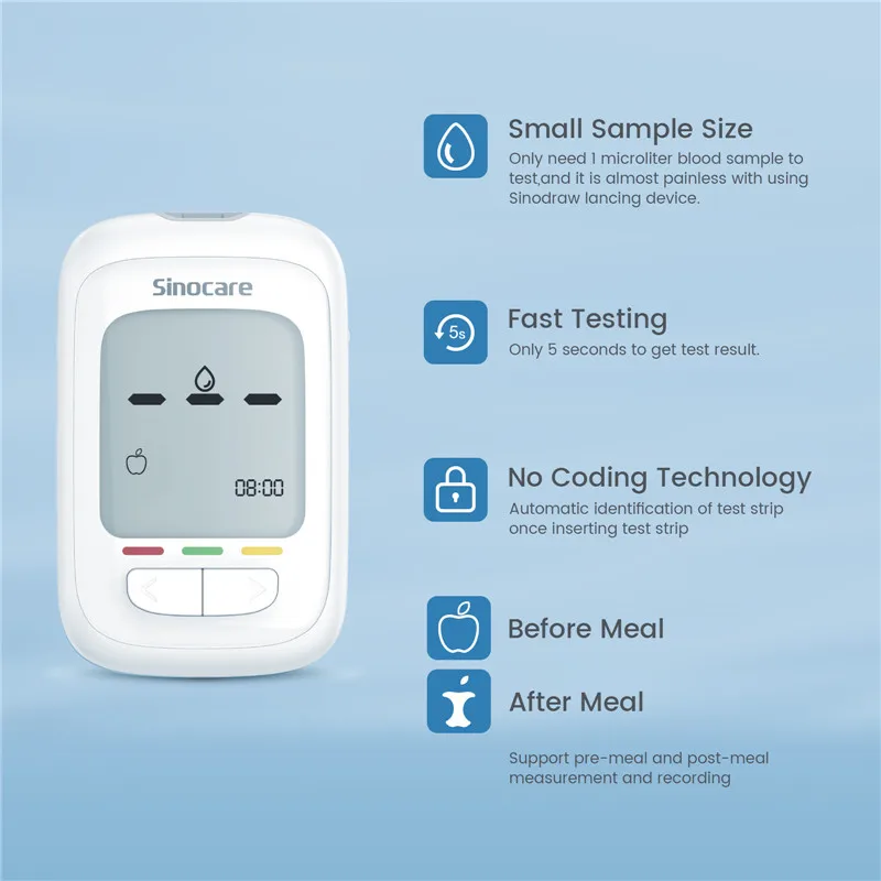 Sinocare Safe AQ Pro I Blood Glucose Meter Glucometer Kit Diabetes Tester or Test Strips Lancets Medical Blood Sugar Meter