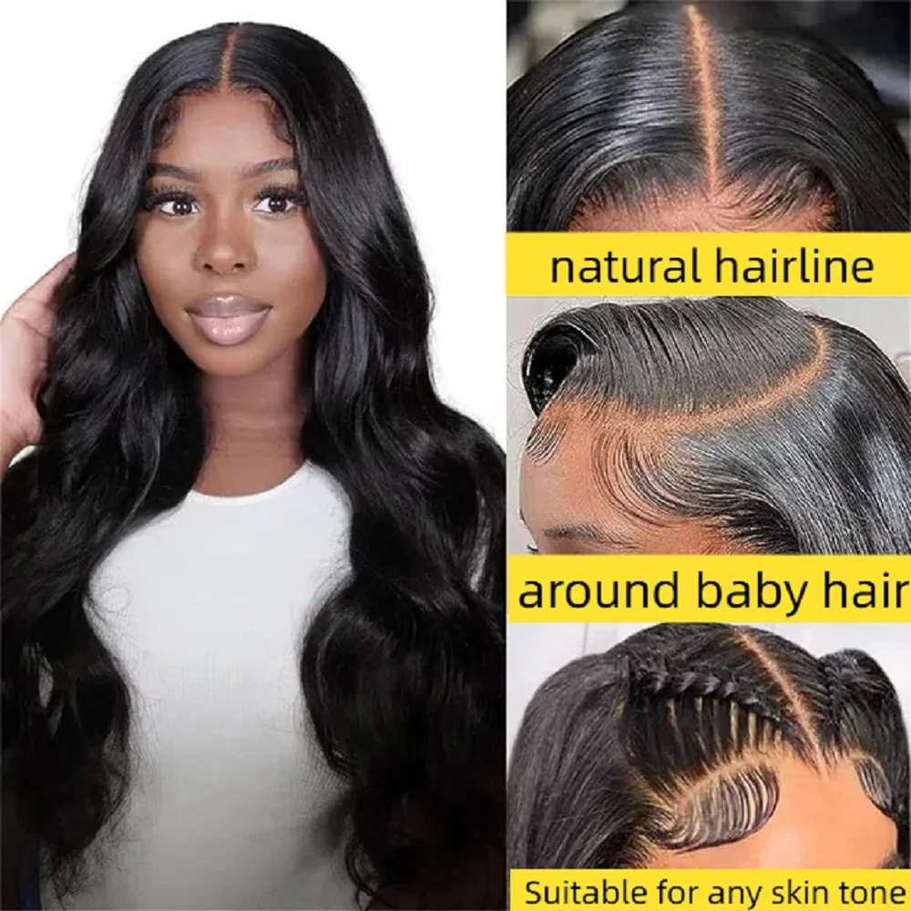 Perruques de cheveux humains pré-épilés sans colle, perruque Body Wave noire, perruque Wiltshire pré-coupée, nœuds blanchis à porter, densité 200, 26 po