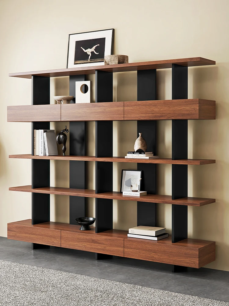 

Настенная стойка для гостиной из цельного дерева, ретро орех, простая полка для гостиной, встроенный пол