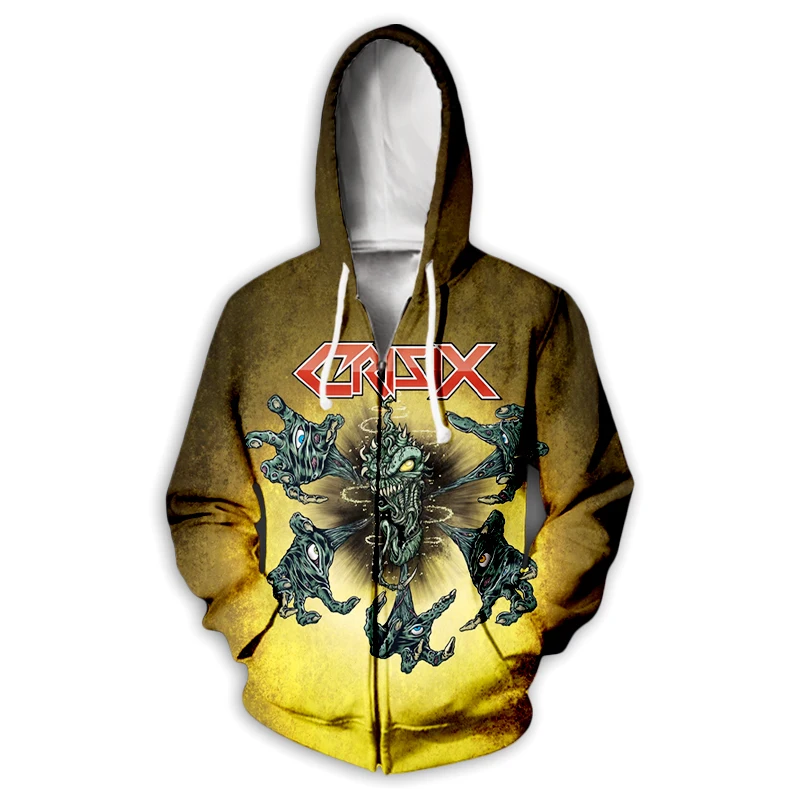 Crisix Rock Zipper Hoodies 3D Printing Men Casual Fashion Streetwear Long sleeve Sweatshirts Zipper Hoodie Male Tracksuit