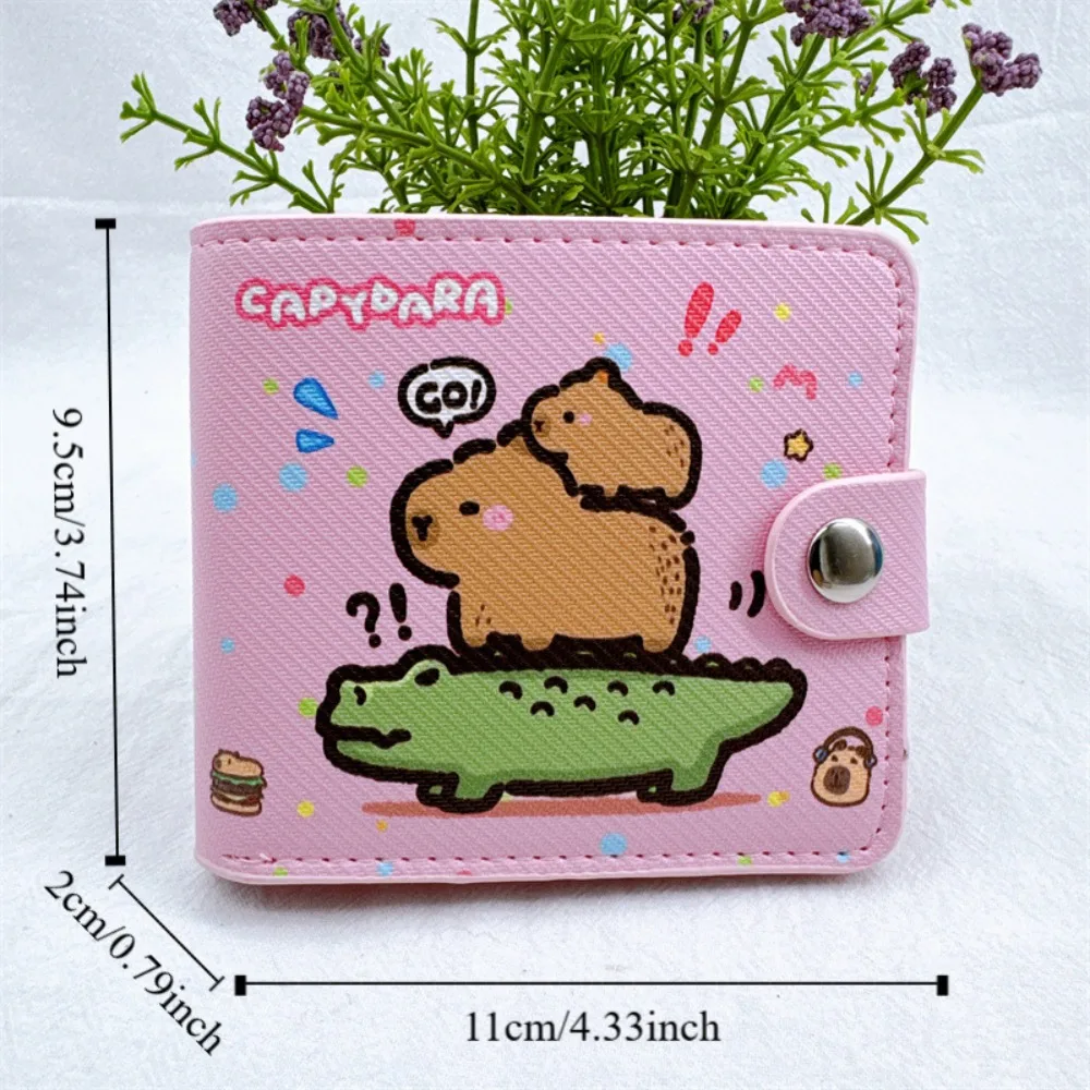 Cute Coin Purse Cartoon Capybara Wallet Short Money Bag Foldable PU Leather Mini Purse Card Holder With Buttons