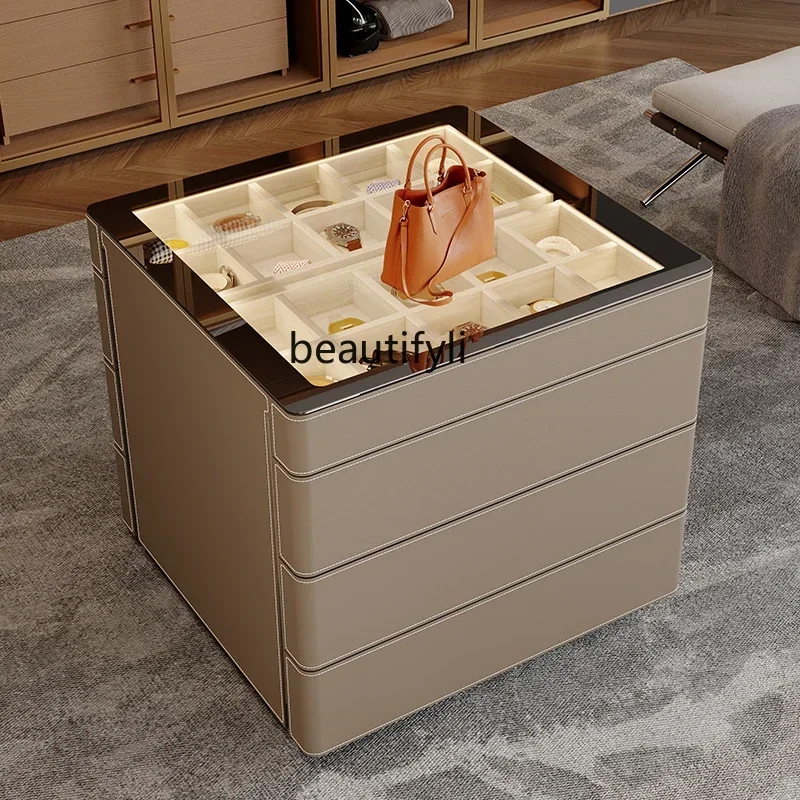 

LLight luxury cloakroom mid-island cabinet household multi-functional glass jewelry bedroom locker