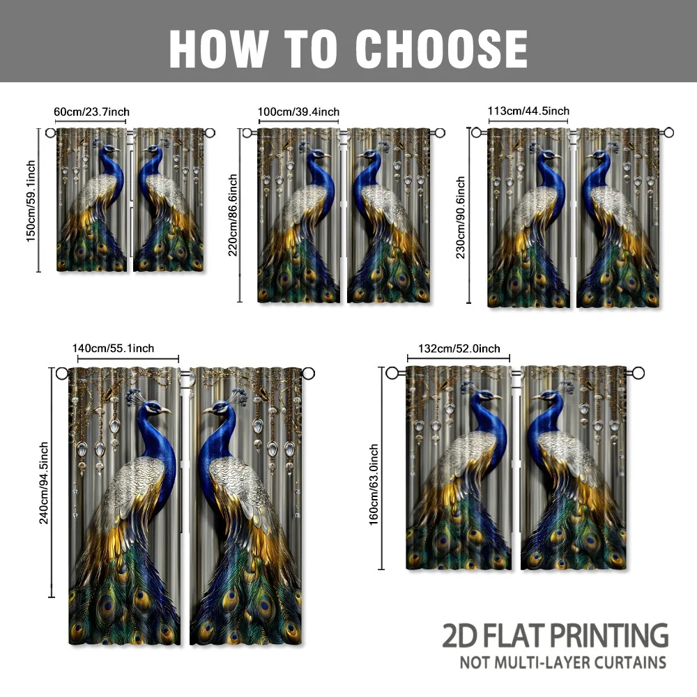 Elegant peacock print curtains with handle bag Made of filtered polyester fiber. Suitable for bedrooms, living rooms and offices