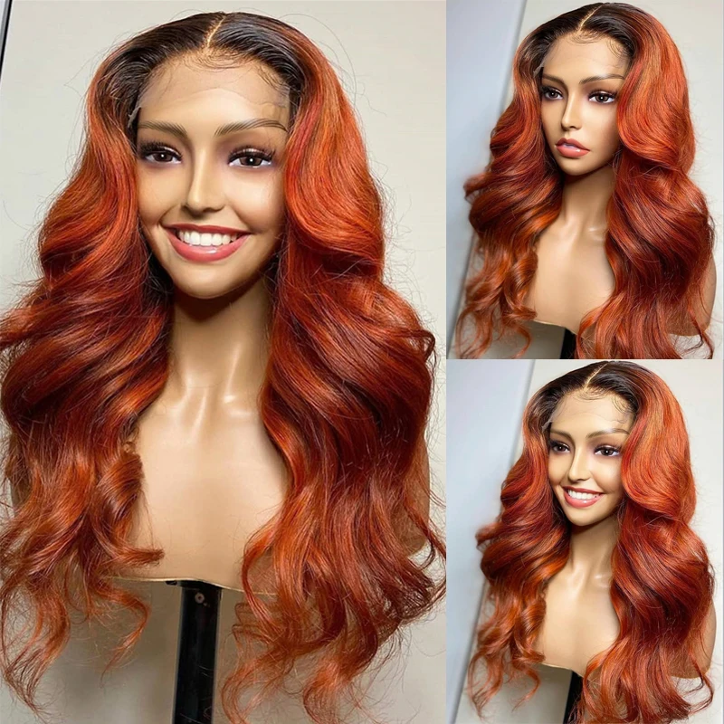 

Мягкий 26-дюймовый длинный Ombre оранжевый объемная волна 180 Плотность парик фронта шнурка для женщин Детские волосы Бесклеевые предварительно выщипанные натуральные волосы