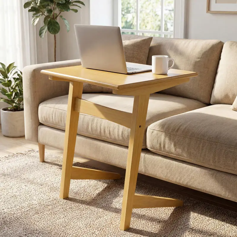 

1 Piece Wood Sofa Side Table C-shaped End Table with Wood Veneered Top