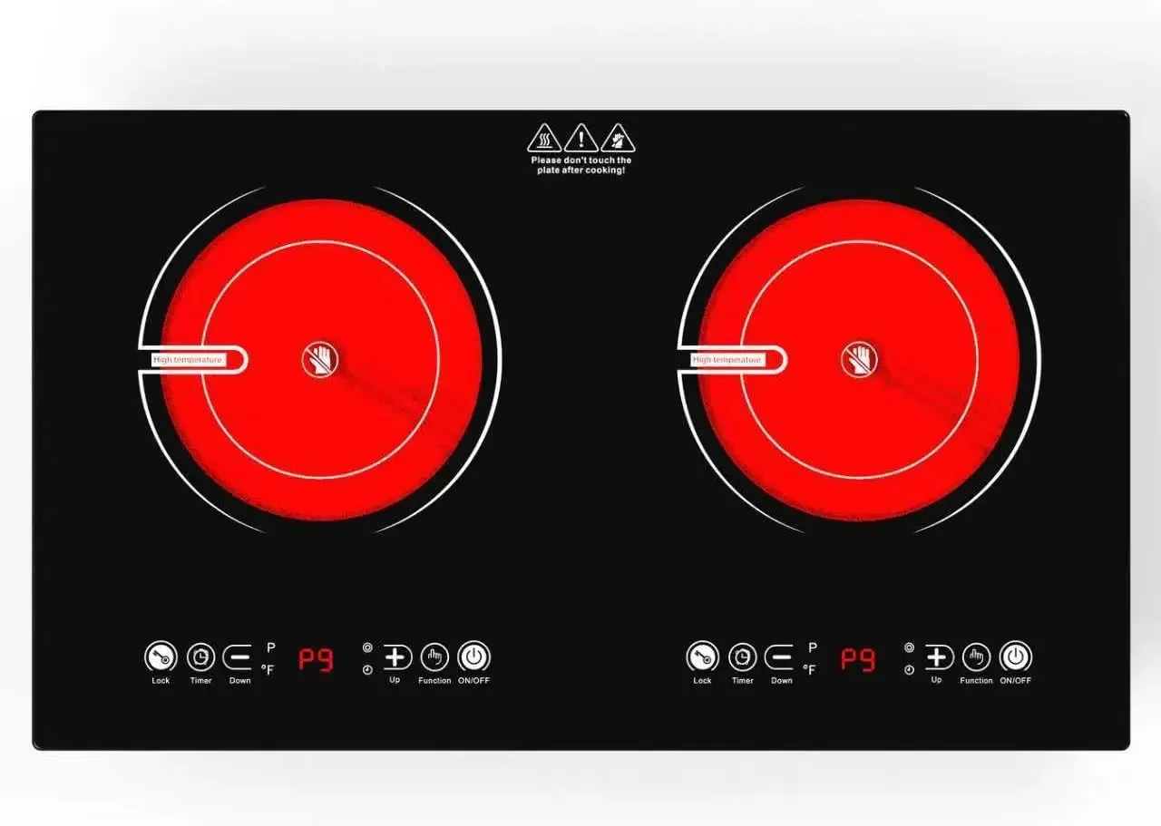 2 Burner Electric Cooktop,110V 2400W ElectricStove Top with Touch Control,9 Heating Level,Timer &Kid Safety 2 bumner cooktop.
