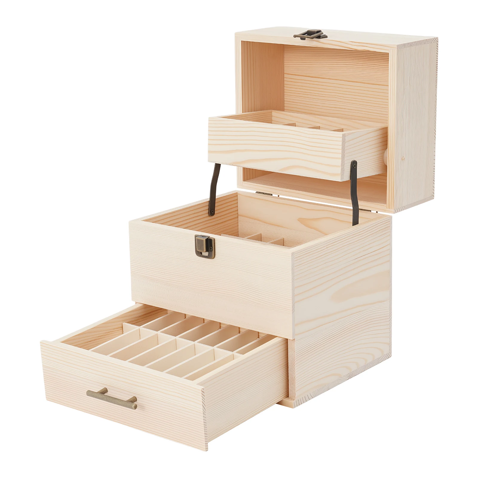 

3 Tier 8.46*7.28 Inches Essential Oil Storage Organizer with 59 Slots and Latch Lock for 0.5 Oz and 0.3 Oz Roller Bottles