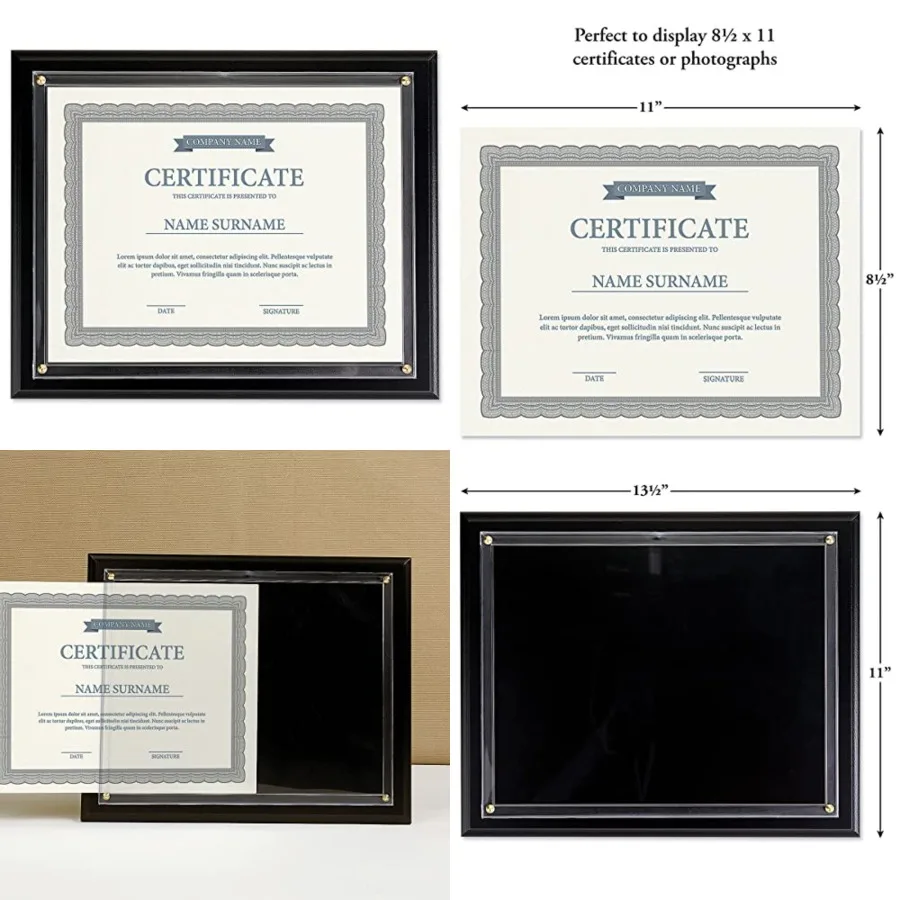 

Flat Black Certificate Award Plaque - Slide-In 8.5" x 11" Certificate or Diploma, Wood Wall Frame, 11 inches by 13.5 Inches