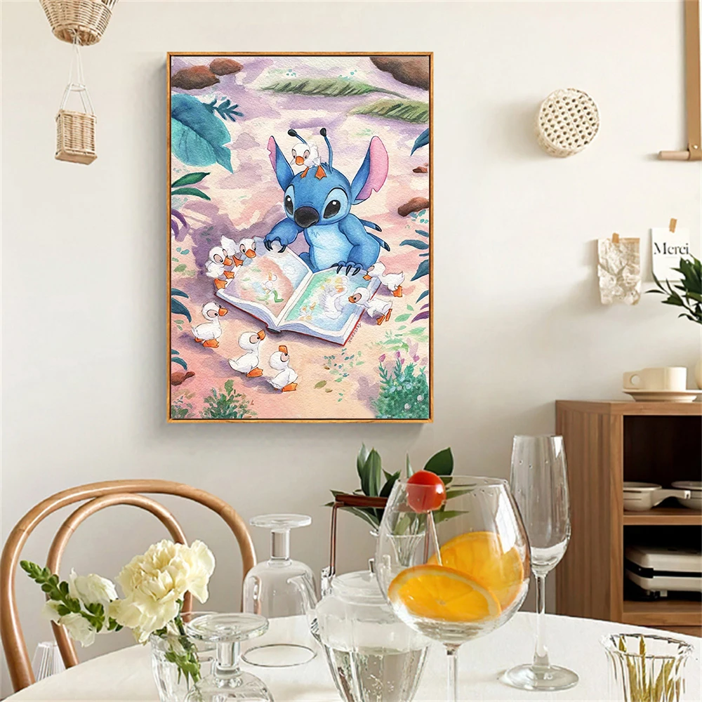 

Disney Stitch Duck Watercolor Painting Lilo & Stitch Home Decor Fine Art Quality Print Swan Storybook Canvas Painting Art Poster